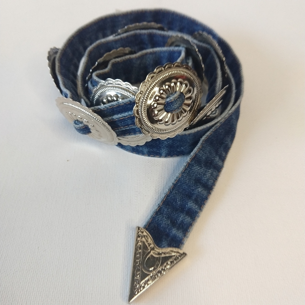 Denim Metal Concho Style boho Western Tie Belt